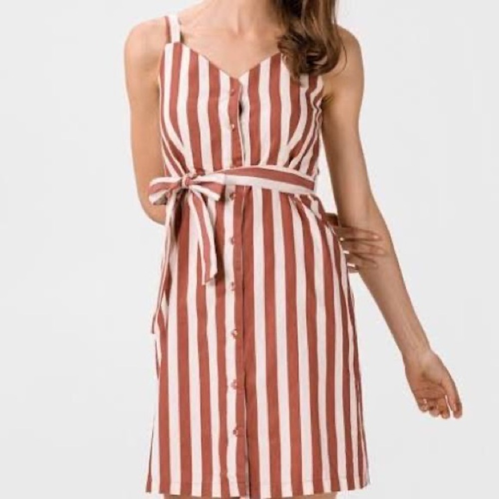 VERO MODA | XS | Masala Delta Button Red Striped Dress 100% Organic Cotton